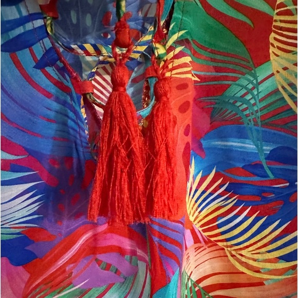 Sunset tropical leaf print caftan size S - Picture 3 of 12